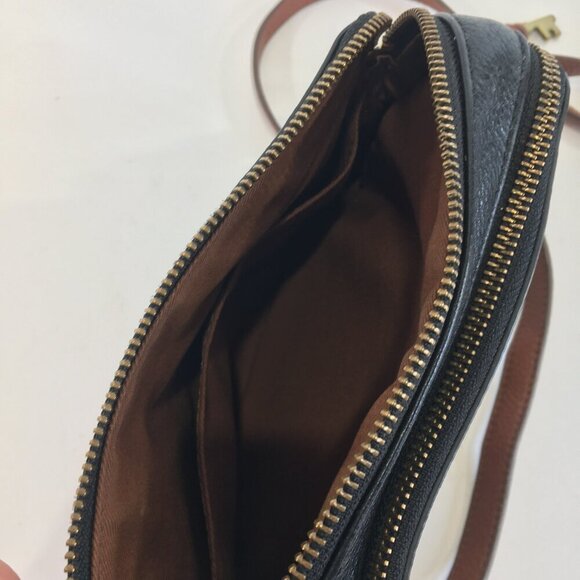 Fossil Piper Toaster Ombré Stripe Heart Leather Double Zipper Black Crossbody - Picture 8 of 16